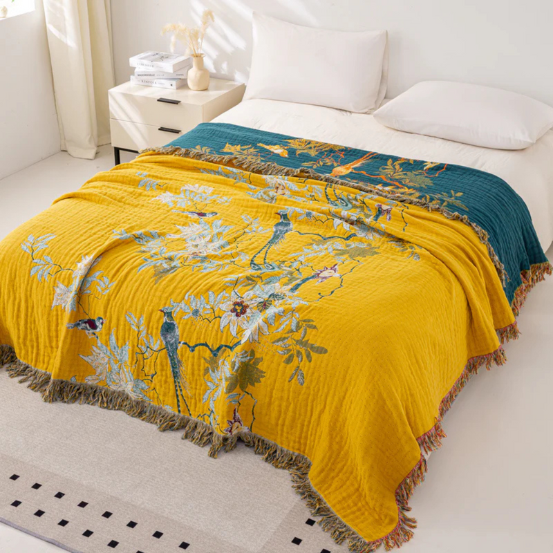 Reversible Ornate Bird Print Blanket