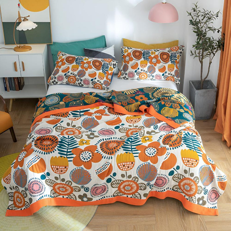 Boho Cartoon Flower Blanket