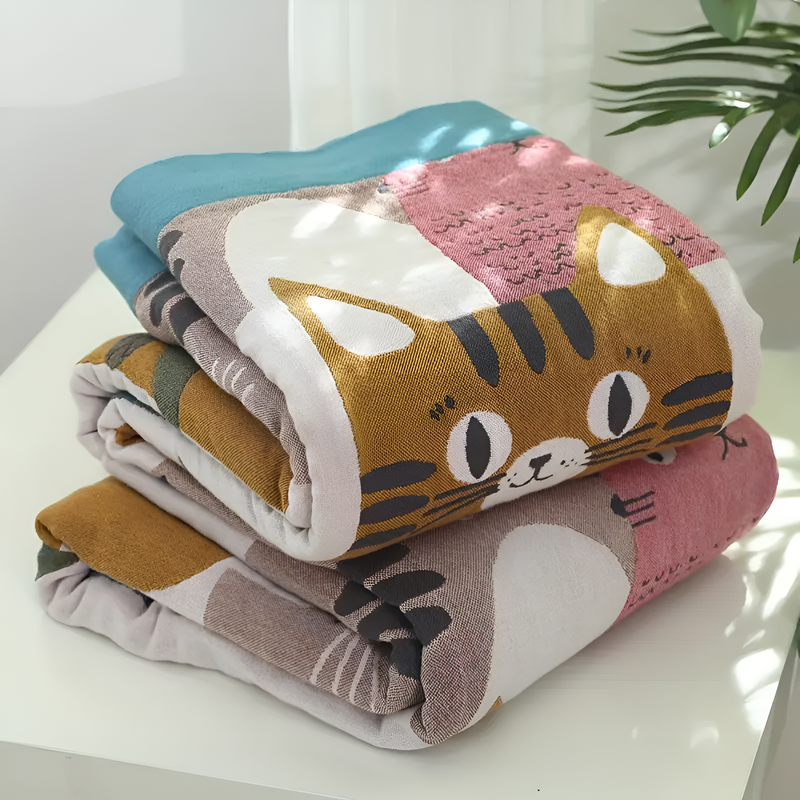 Whimsical Cat-Themed Reversible Blanket