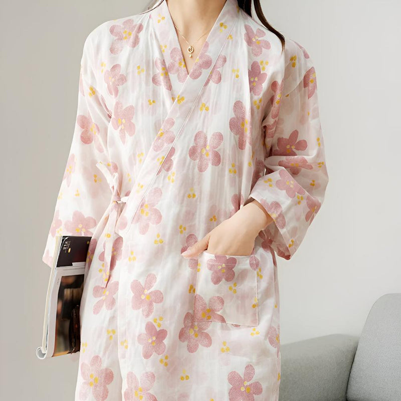 Women's Floral Pattern Cotton Bathrobe