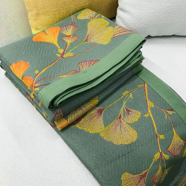 Jacquard Floral Ginkgo Leaves Reversible Coverlet