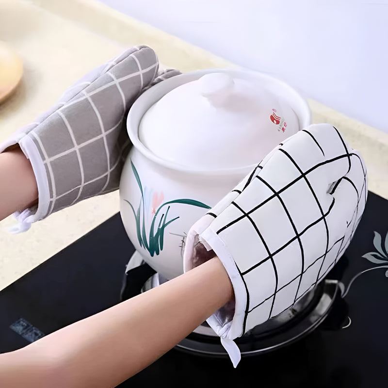 Heatproof Grid Pattern Kitchen Mitts