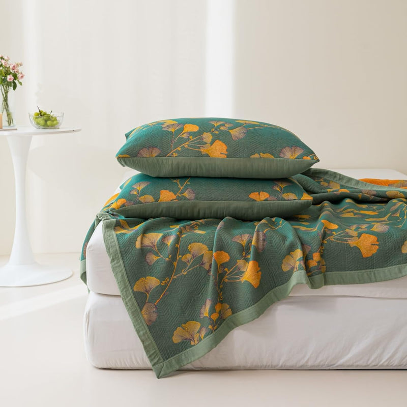 Jacquard Floral Ginkgo Leaves Reversible Coverlet