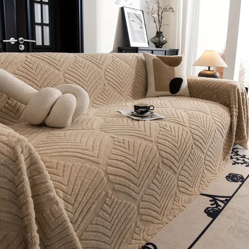 Herringbone Leaf Design Fleece Sofa Cover