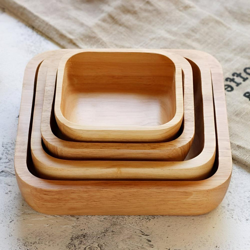 Natural Wood Square Bowl