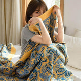 Azure Golden Retro Cotton Blanket