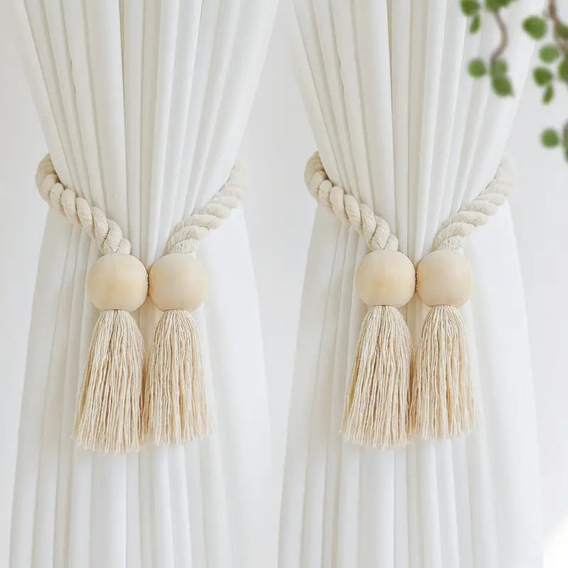 Wooden Bead Tassel Curtain Tie Back | 2Pcs Set