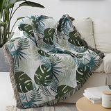 Palm Leaves Sofa Cover Tassel Blanket