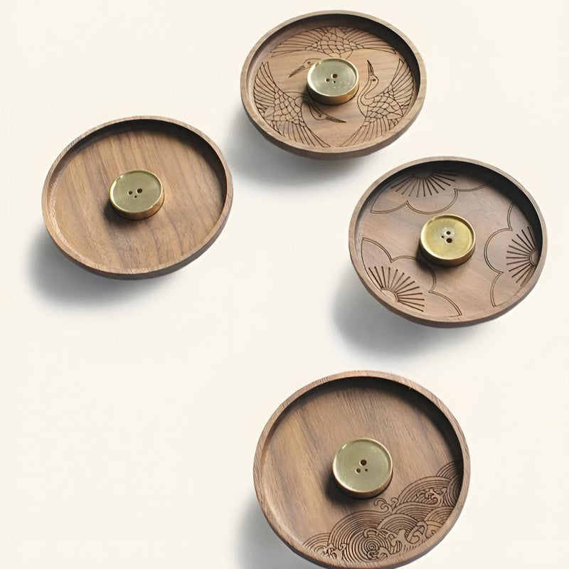 Round Wood and Copper Incense Holder