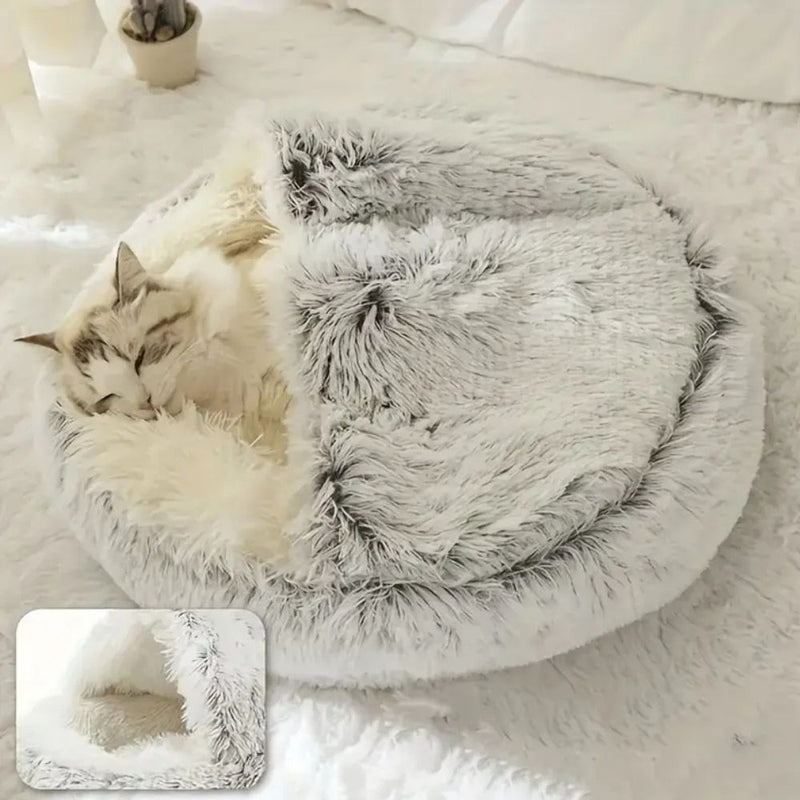 Round Hooded Faux Fur Pet Bed