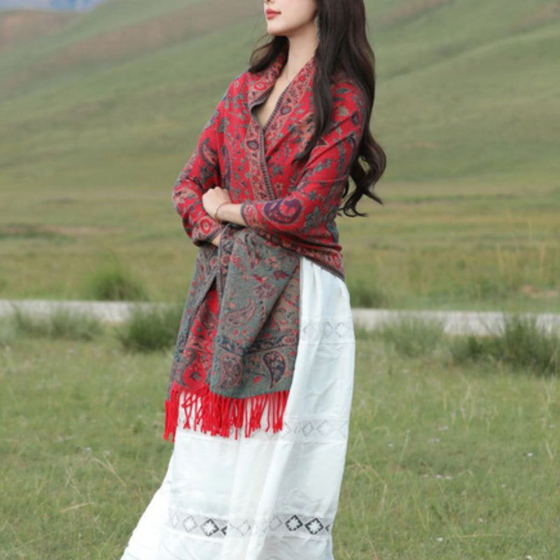 Paisley Elegance Winter Poncho Shawl