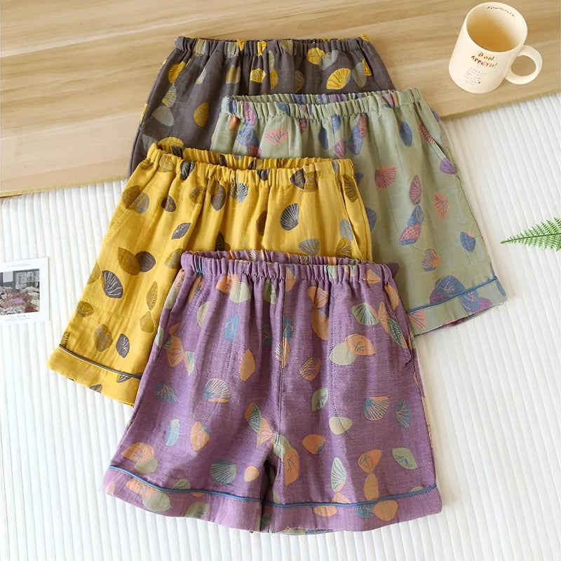 Seashell Print Elastic Waist Shorts