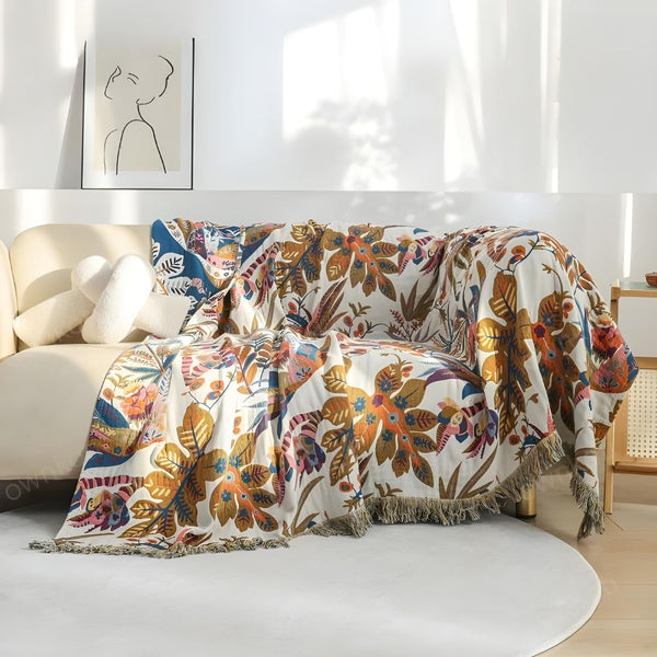 Vintage Floral Leaf Cotton Blanket