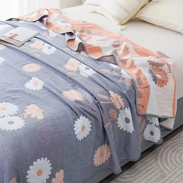 Zyphara Reversible Cotton Floral Blanket