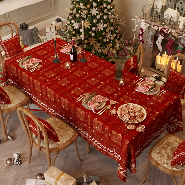 Festive Red Christmas Chenille Tablecloth