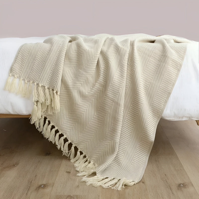 Herringbone Tassel Knit Blanket