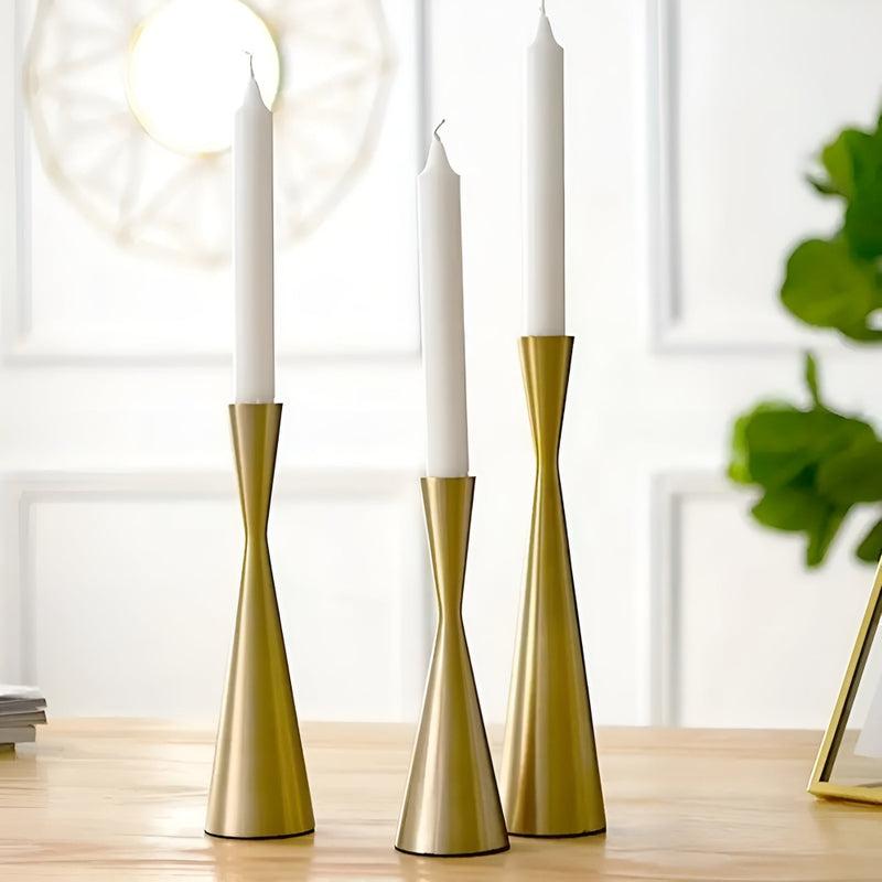 Sleek Nordic Brass Waist Candlestick| 3pcs Set