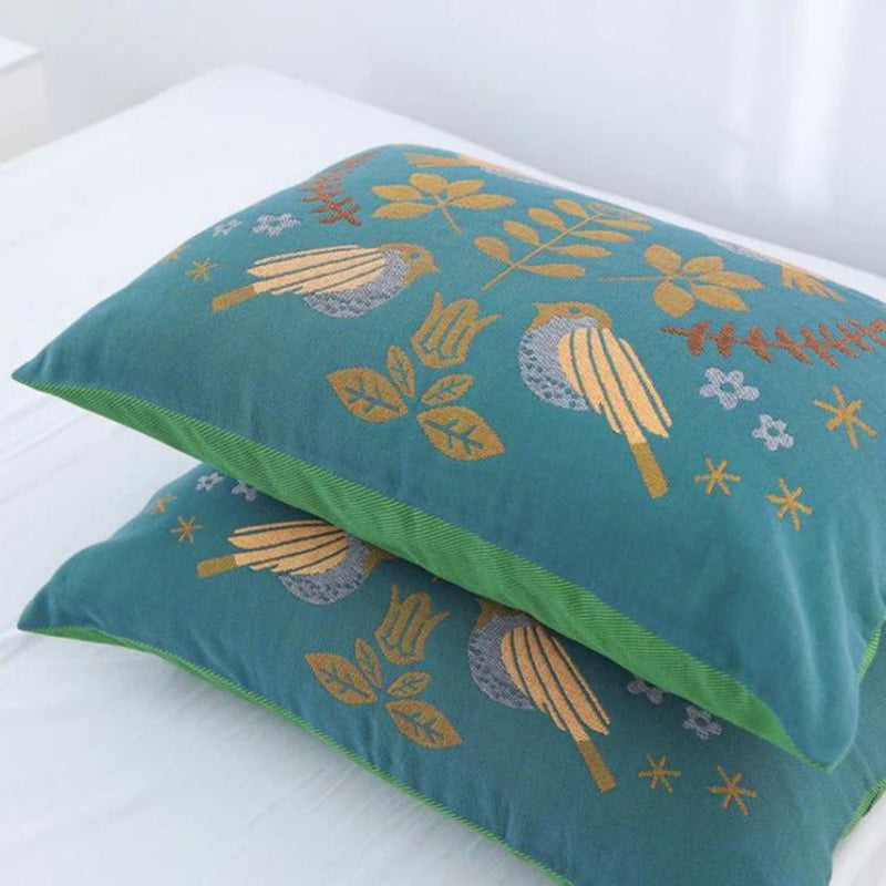 Boho Flower Bird Cotton Gauze Pillowcases (2pcs)