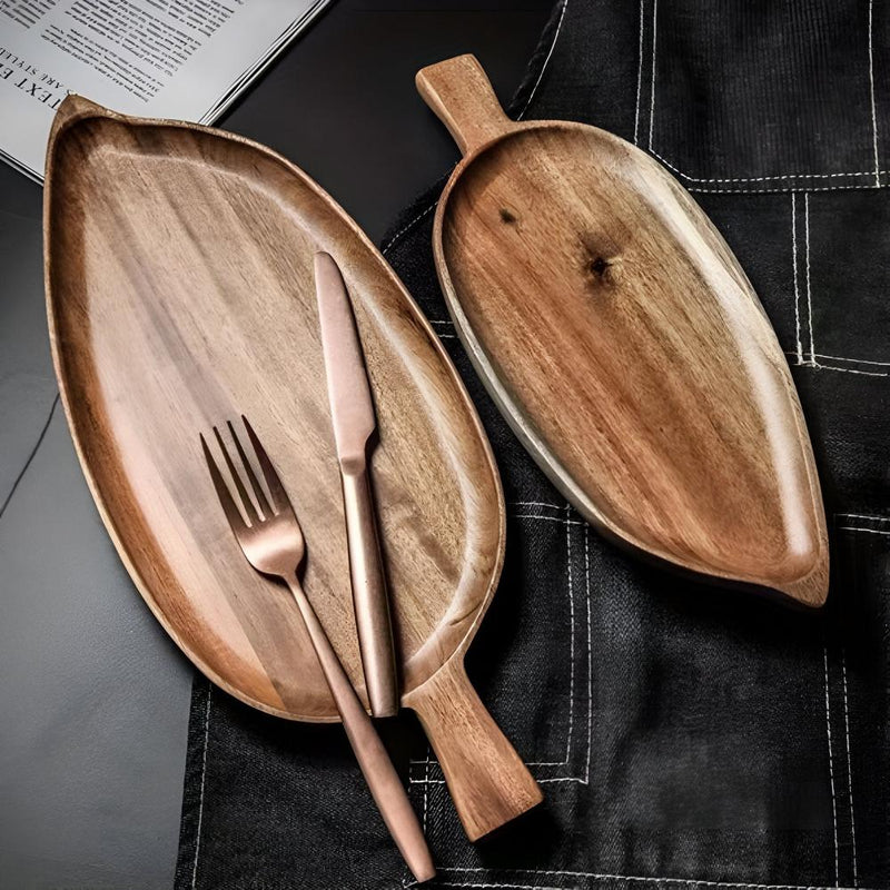 Leaf-Shaped Wooden Serving Plate