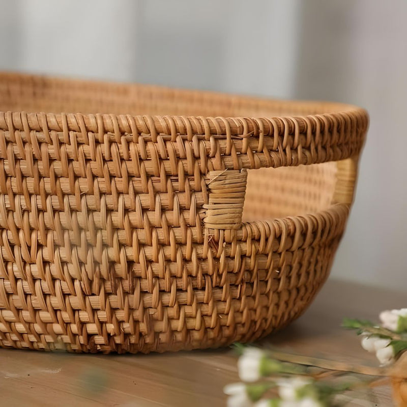 Artisanal Woven Rattan Oval Tray