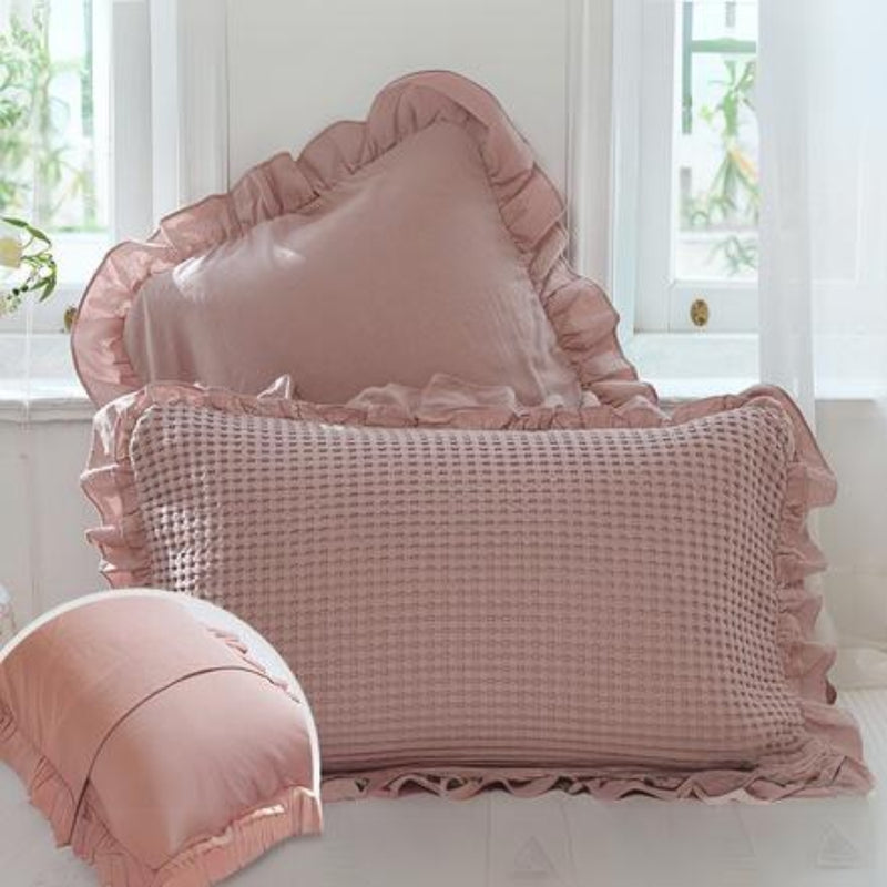 Waffle Weave Cotton Pillowcases with Ruffle (2PCS)