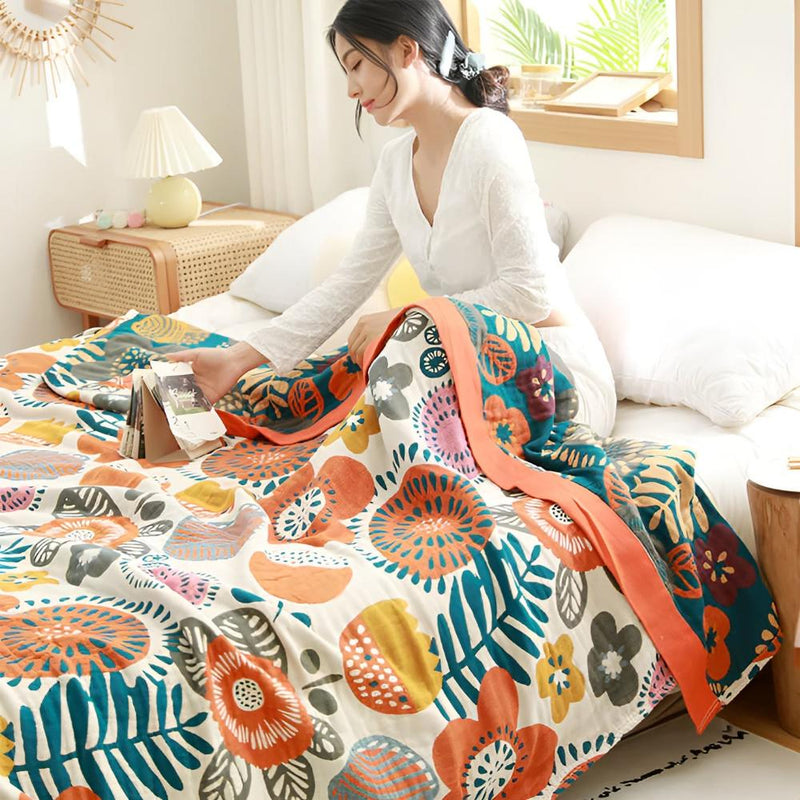 Boho Cartoon Flower Blanket