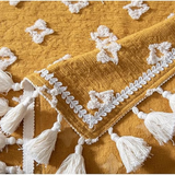 Versatile Yellow Embroidered Tassel Tablecloth