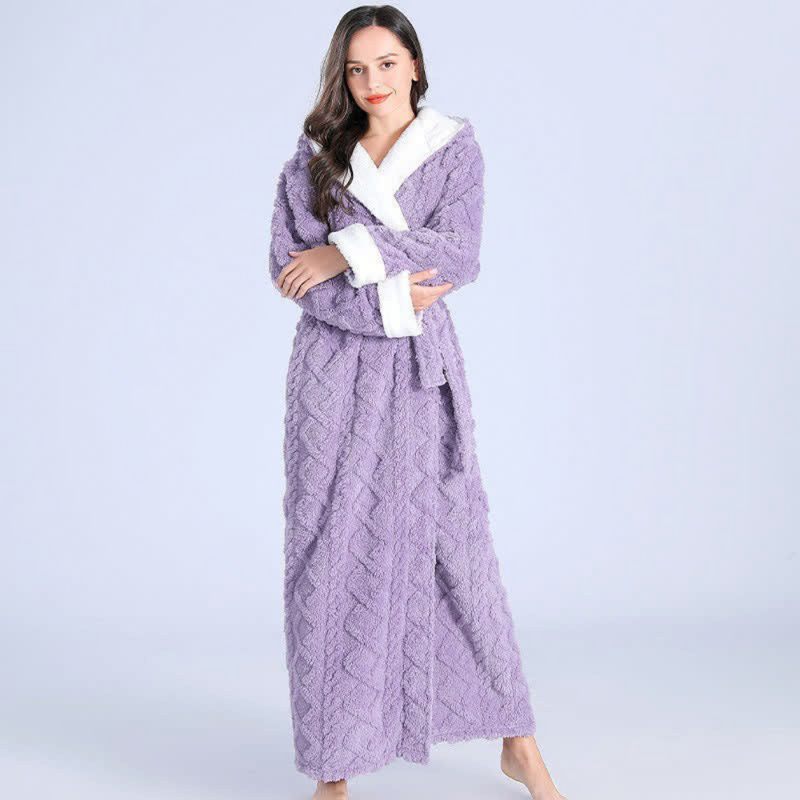 Plush Knitted Long Hooded Robe