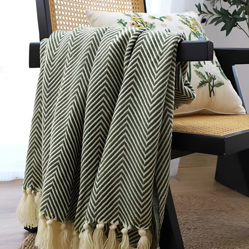 Herringbone Tassel Knit Blanket