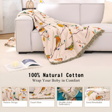 Whimsical Bird Tassel Cotton Blanket