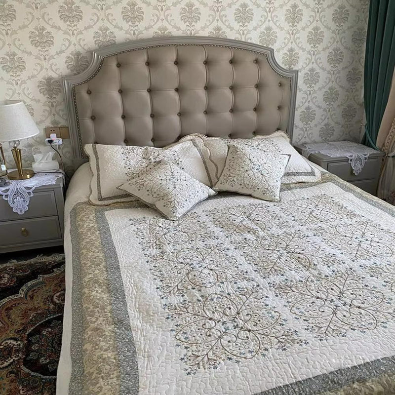 Elegant Embroidered Patchwork Thread Coverlet