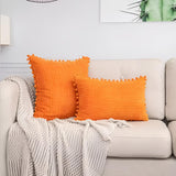 Plush Ribbed Pom-Pom Cushion Cover