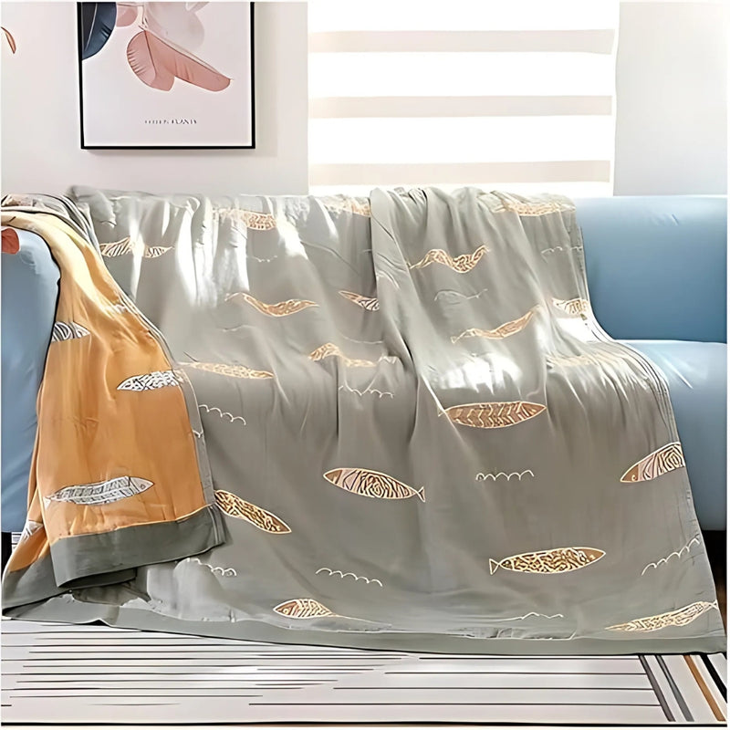 Golden Fish Cotton Gauze Reversible Blanket