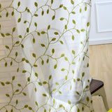 Green Leaf Embroidered Sheer Curtains