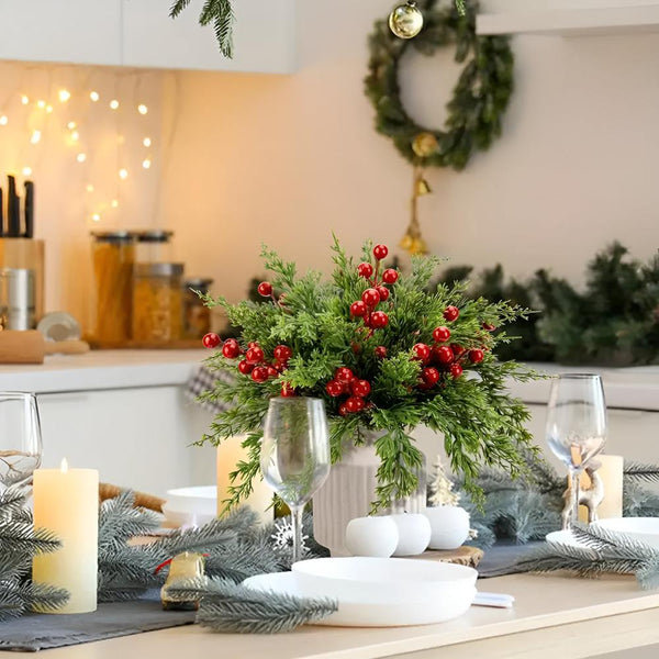 Artificial Pine Branches with Red Berries