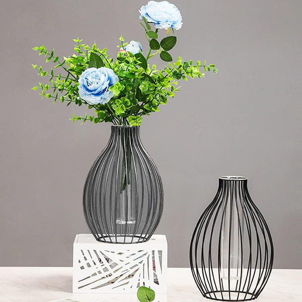 Sleek Metal Frame Vase