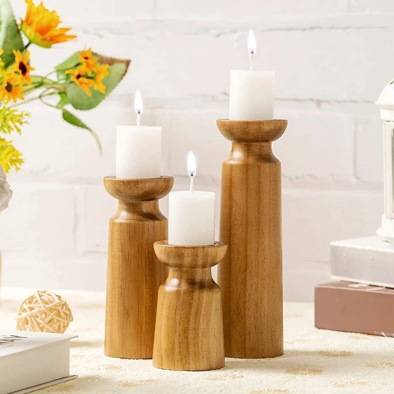 Heirloom Carved Wooden Candle Holders