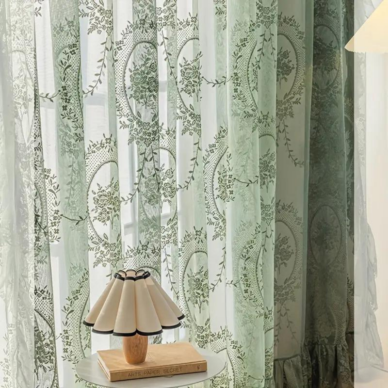 Majestic Green Lace Sheer Curtain