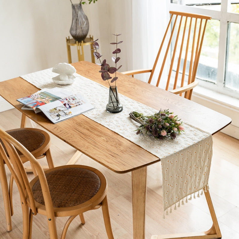 Playful Daisy Embroidered Boho Table Runner