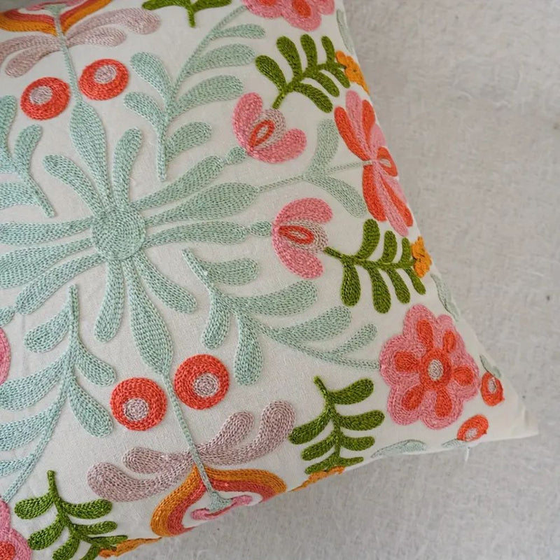 Ethereal Embroidery Floral Cushion Cover