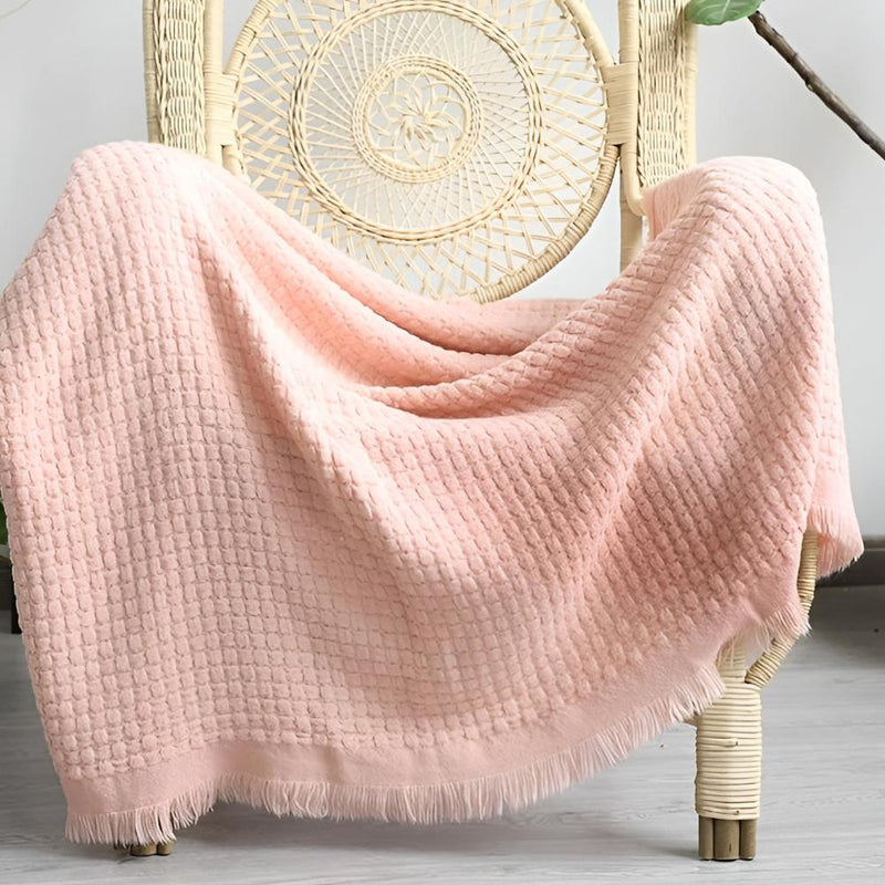 Waffle Weave Cotton Knitted Tassel Blanket