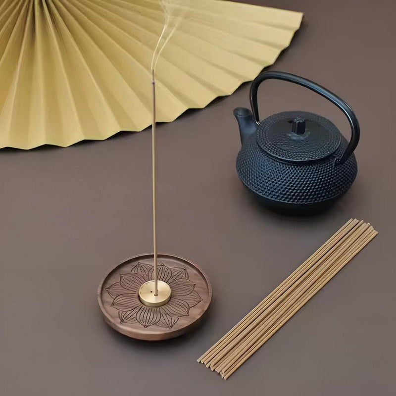 Round Wood and Copper Incense Holder