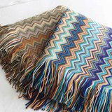 Multicolour Zigzag Tasseled Knit Throw