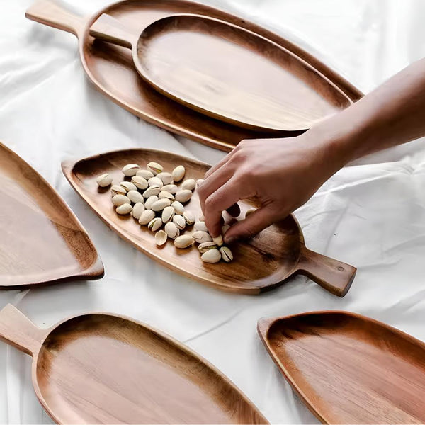 Leaf-Shaped Wooden Serving Plate