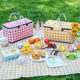 Foldable Checkered Picnic Basket