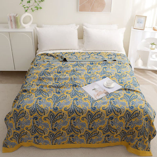 Azure Golden Retro Cotton Blanket