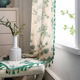 Green Pine Bird Pattern Tassel Curtain