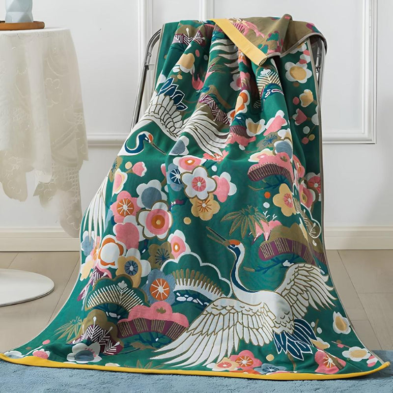 Lush Flower Cranes Bath Towel