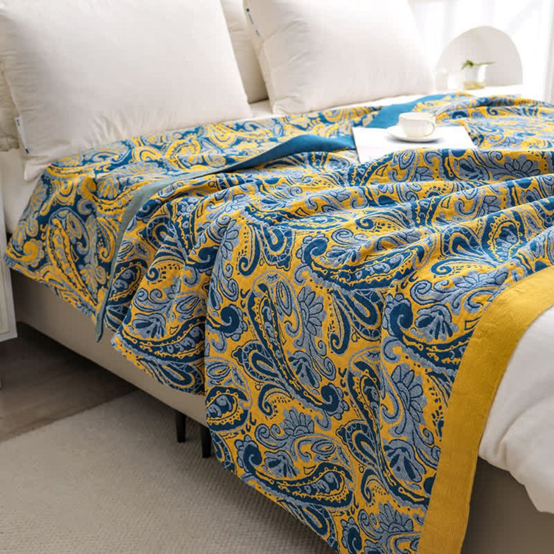 Azure Golden Retro Cotton Blanket