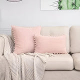 Plush Ribbed Pom-Pom Cushion Cover